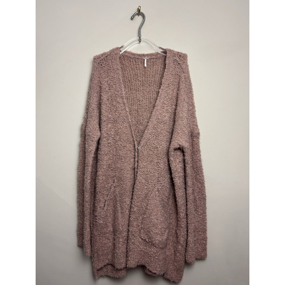 Free People Womens Boucle Cardigan Sweater Size Medium Snap Pink Oversized